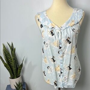 ❄️ Lanz of Salzburg Light Blue Dog Print Sleep Top Size Small
